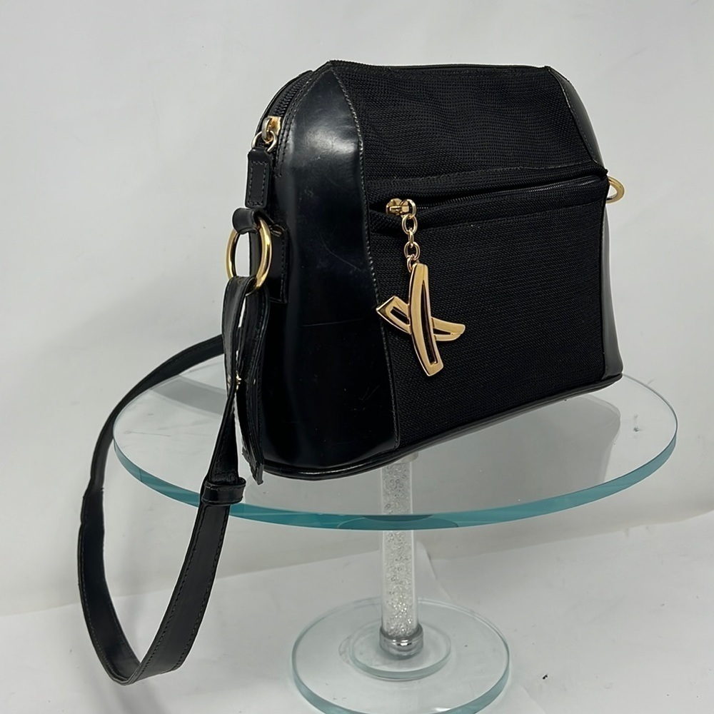 Paloma Picasso Black Leather and Ballistic Nylon Zipper Shoulder Bag